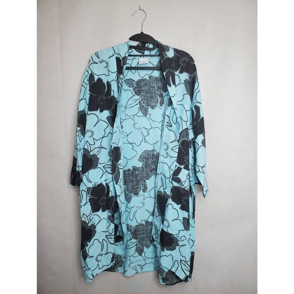 CMC Color Me Cotton Open Front Floral Jacket 100% Linen Made in USA Lagenlook